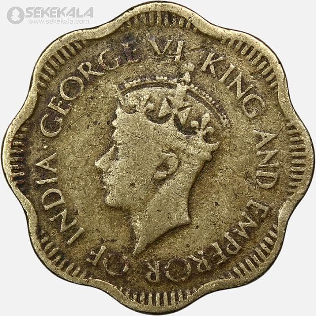 سکه 10 سنت کمیاب سیلان مستعمره بریتانیا 1944 (جرج ششم) — تصویر ۲
