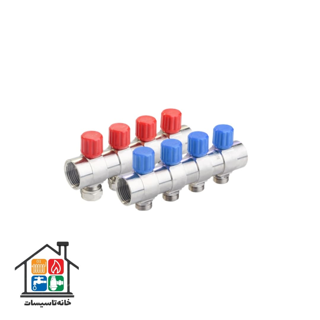 نیو کلکتور همراه با شیر تنظیم رزوه ای 8 انشعابی نیوپایپ سایز 1×1/2 اینچ