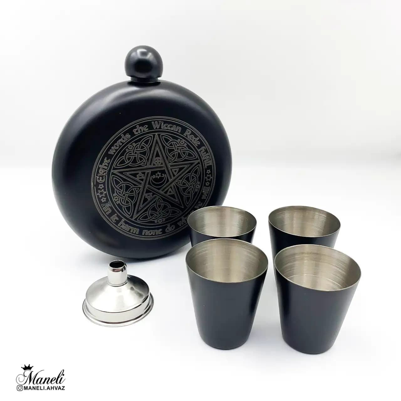 ست هیپ فلاسک گرد مشکی 4 شات 0133