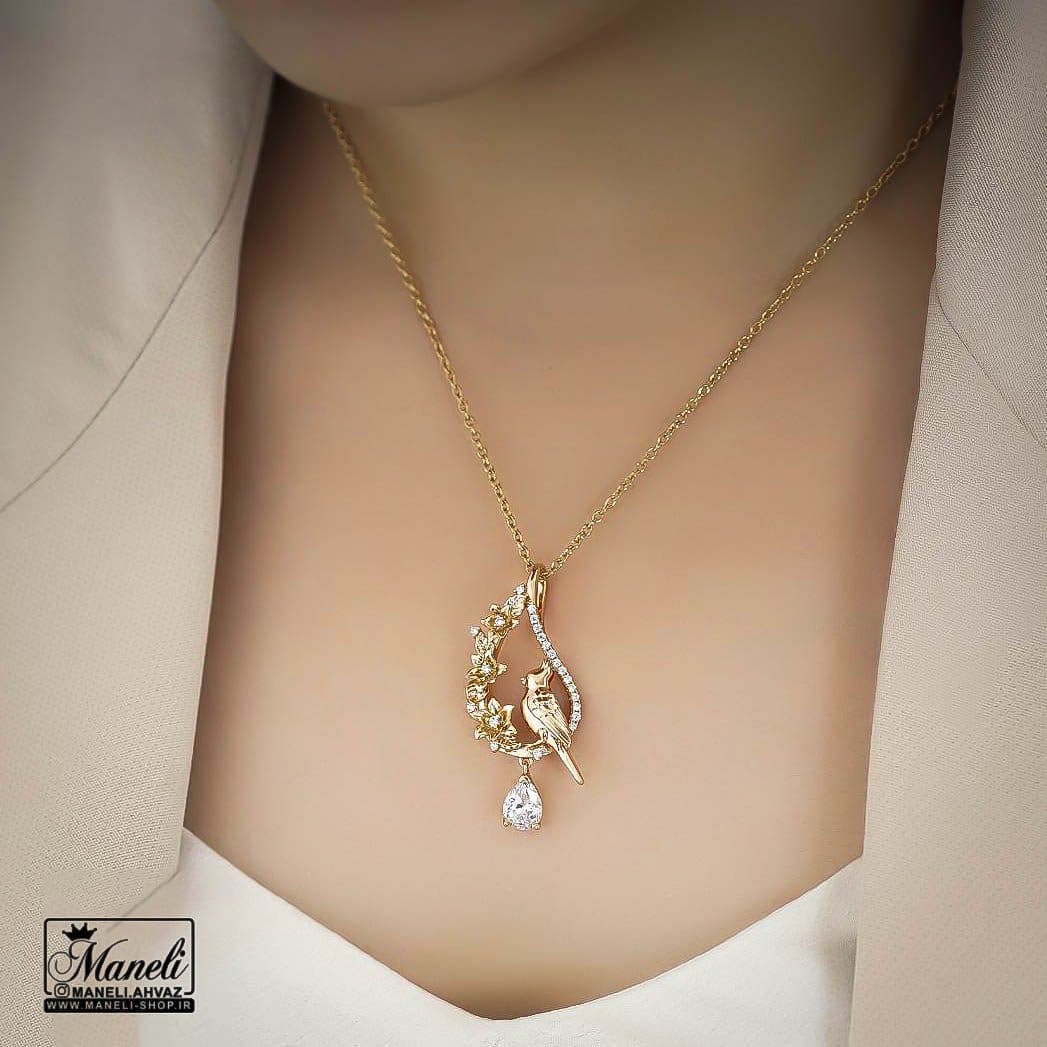 گردنبند ژوپینگ زنانه با طرح گل و بلبل — تصویر ۲