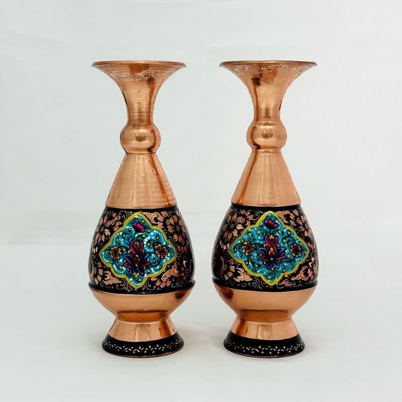 گلدان مسی الماس تراش پرداز دوعددی 20سانتی — تصویر ۲