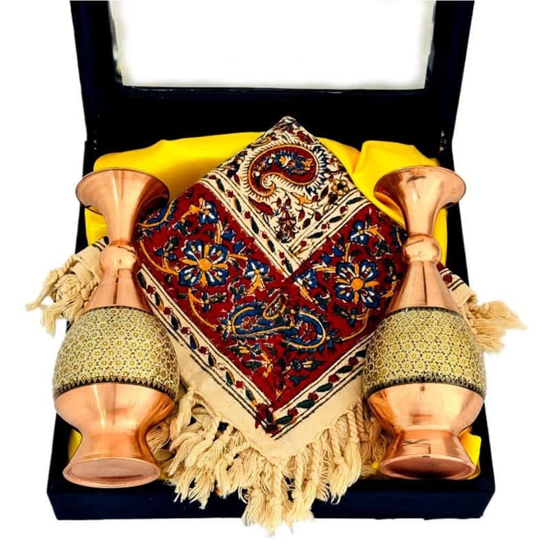ست هدیه اداری خاتم کاری گلدان و رومیزی قلمکاری — تصویر ۳