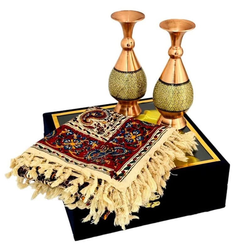 ست هدیه اداری خاتم کاری گلدان و رومیزی قلمکاری — تصویر ۴
