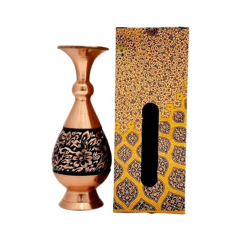 گلدان مسی الماس تراش 20 سانتی با جعبه سنتی — تصویر ۲