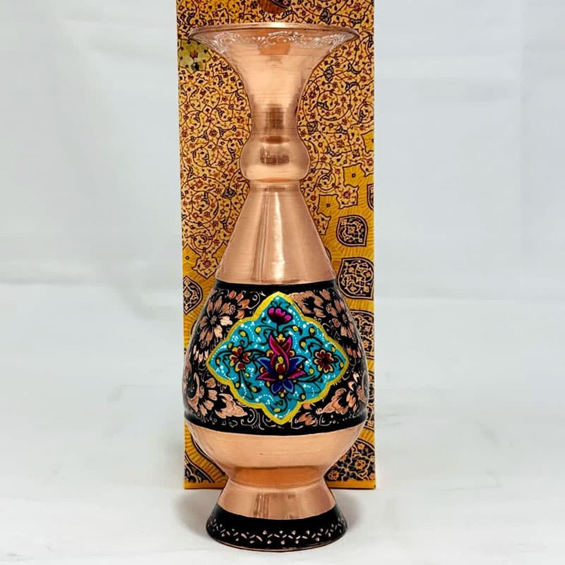 گلدان مسی الماس تراش پرداز 20 سانتی با جعبه سنتی — تصویر ۶