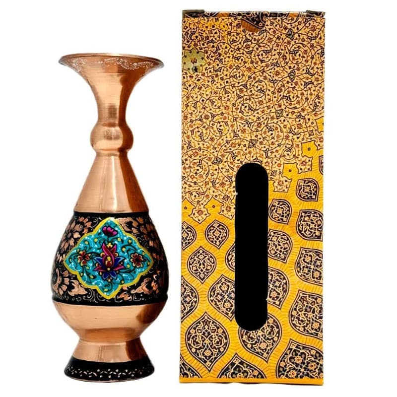 گلدان مسی الماس تراش پرداز 20 سانتی با جعبه سنتی — تصویر ۲