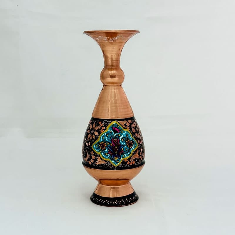 گلدان مسی الماس تراش پرداز 20 سانتی با جعبه سنتی — تصویر ۷