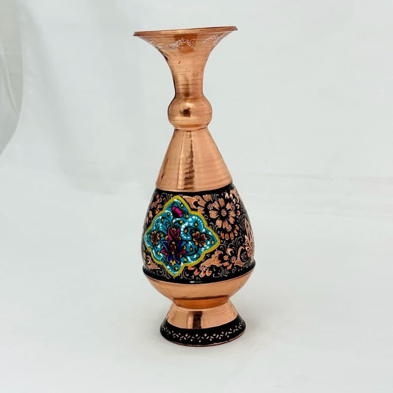 گلدان مسی الماس تراش پرداز 20 سانتی با جعبه سنتی — تصویر ۸