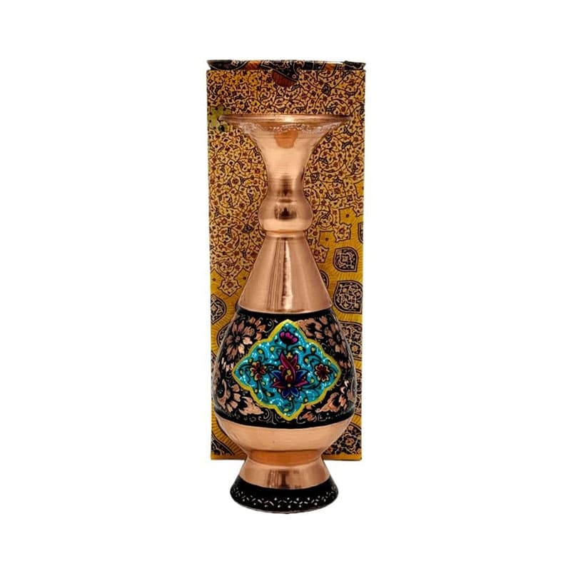 گلدان مسی الماس تراش پرداز 20 سانتی با جعبه سنتی — تصویر ۳