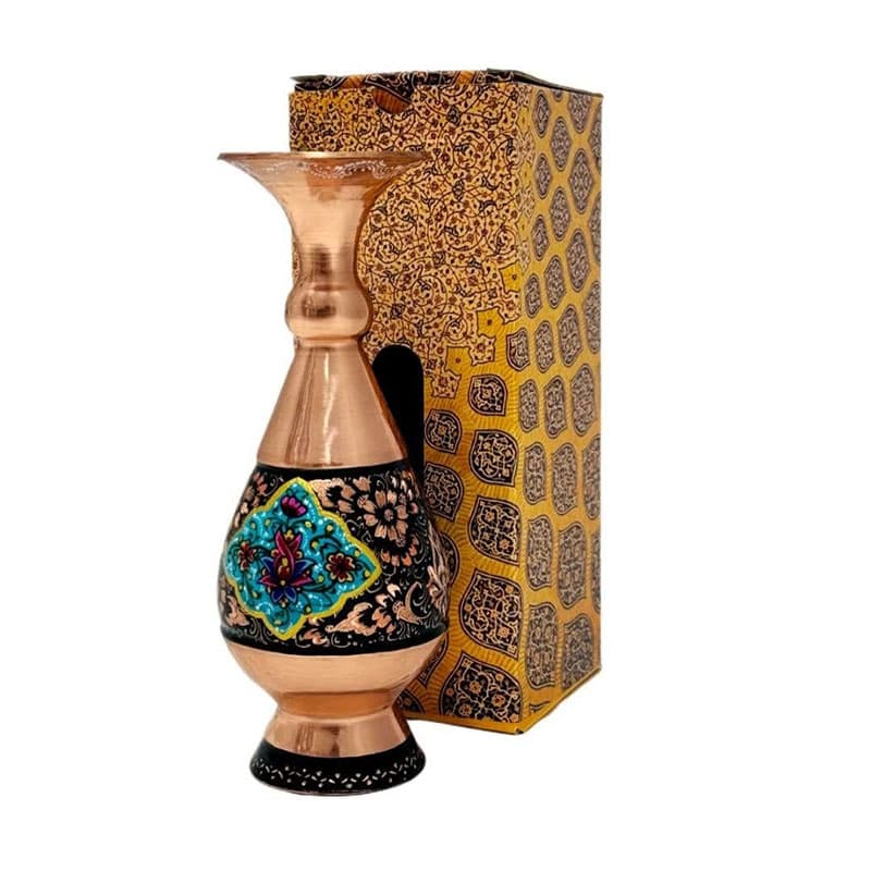 گلدان مسی الماس تراش پرداز 20 سانتی با جعبه سنتی — تصویر ۵