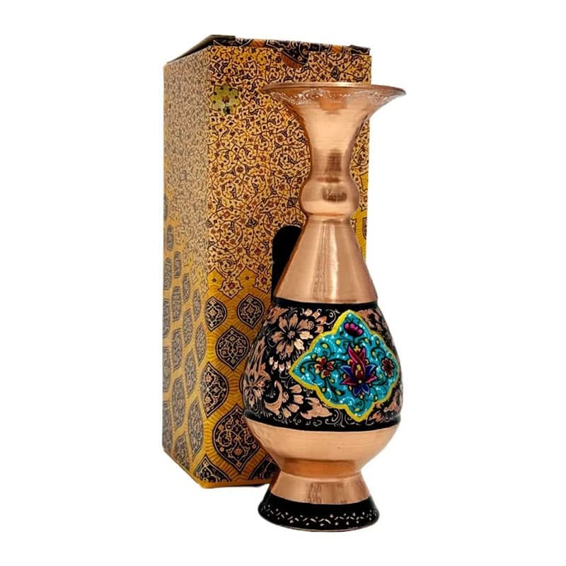 گلدان مسی الماس تراش پرداز 20 سانتی با جعبه سنتی — تصویر ۴