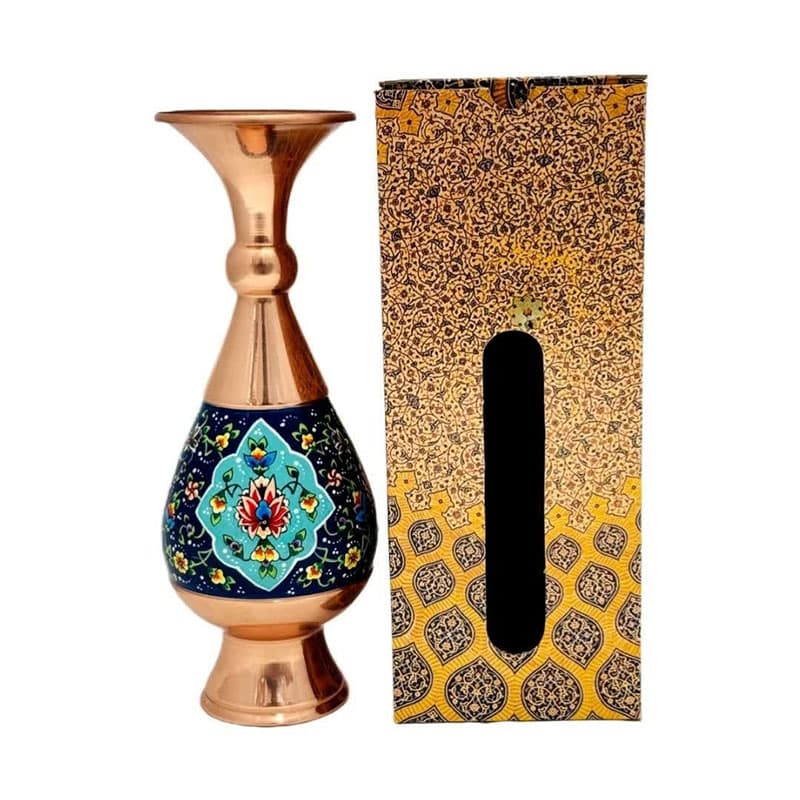 گلدان مس و پرداز مدل صراحی ارتفاع 25 با جعبه سنتی — تصویر ۲