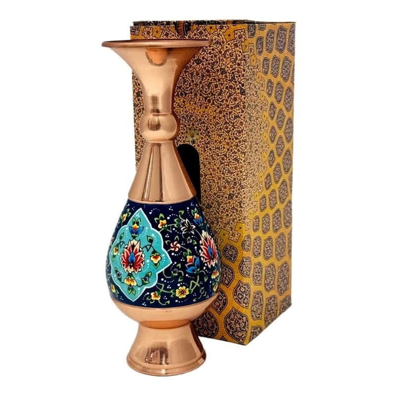 گلدان مس و پرداز مدل صراحی ارتفاع 25 با جعبه سنتی — تصویر ۴