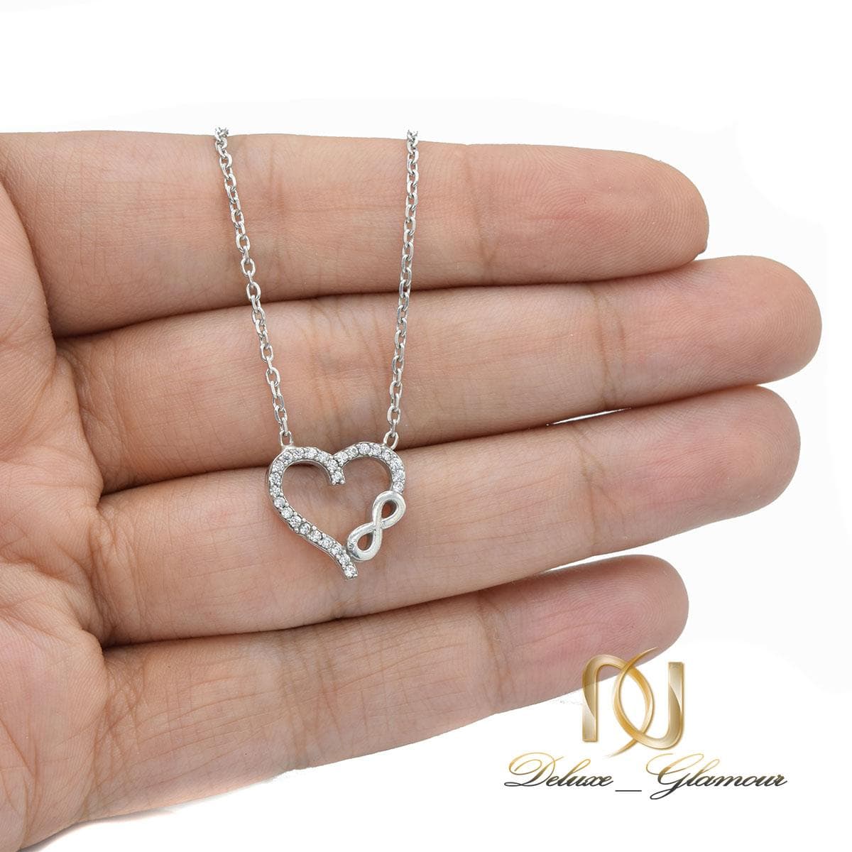 گردنبند دخترانه نقره طرح بی نهایت و قلب nw-n530 — تصویر ۳