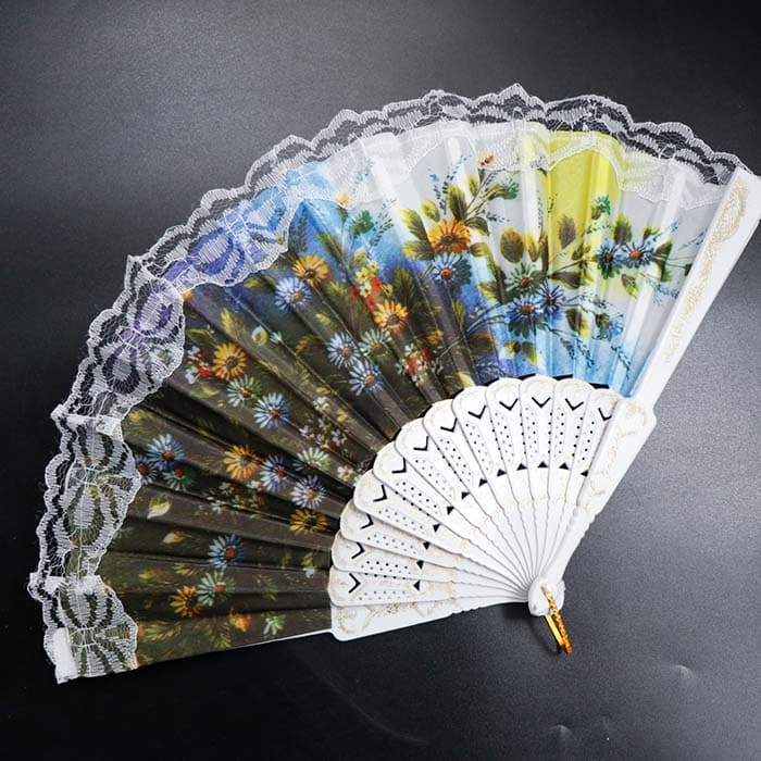 بادبزن طرح دار گل گلی مدل لب تور سفید 30356 — تصویر ۲