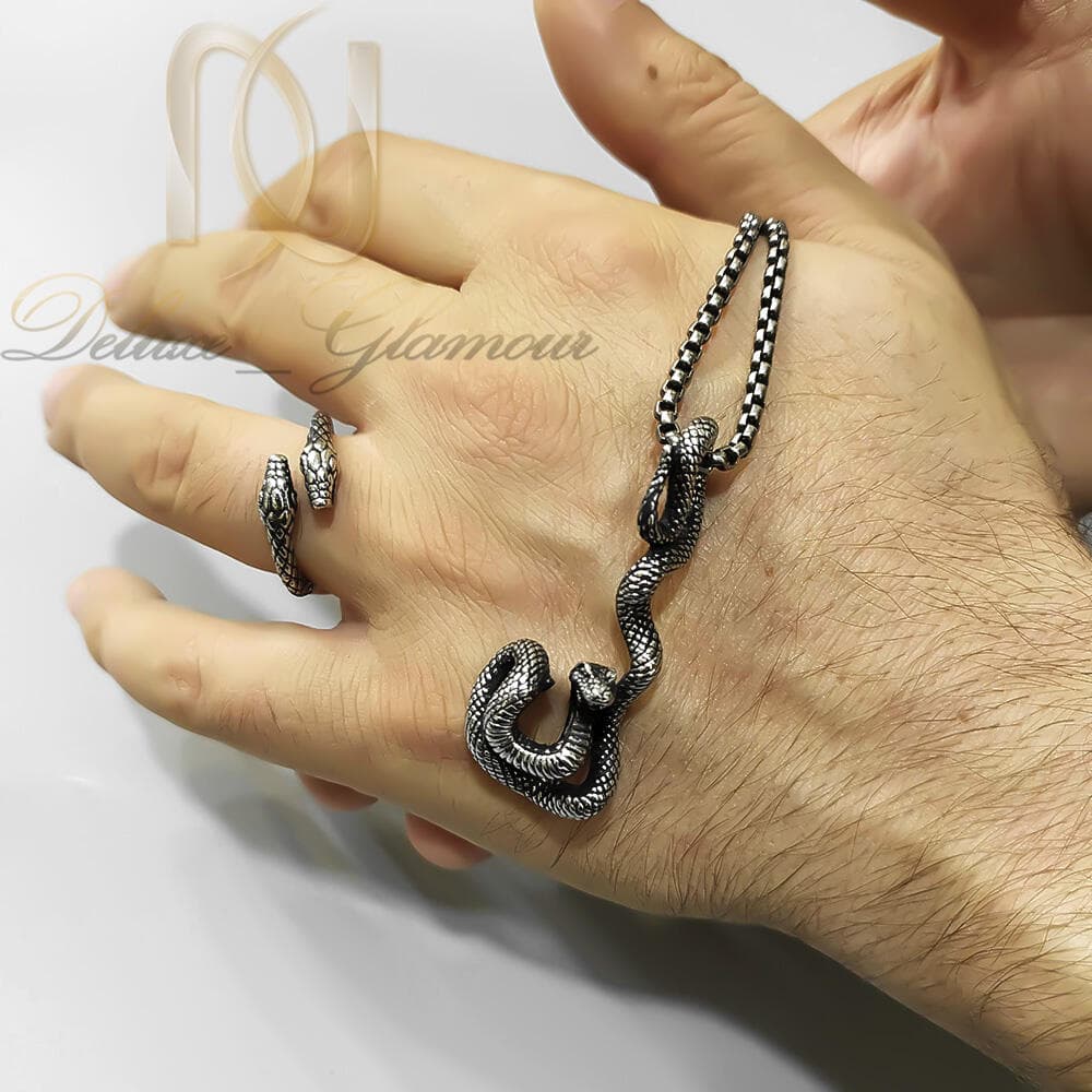 ست مردانه طرح مار استیل سیاه قلم کاری شده فشن ce-n146 — تصویر ۳
