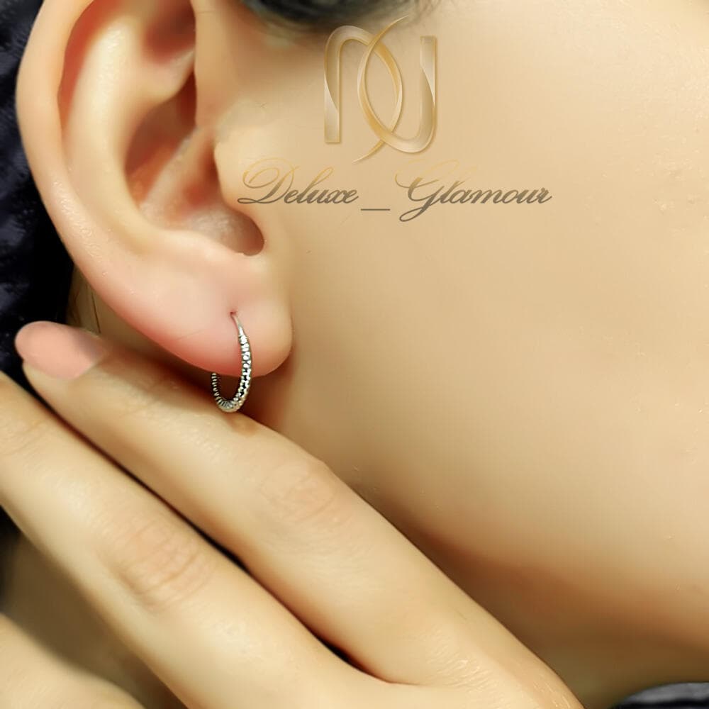 گوشواره حلقه ای نقره 925 تراش طرح طلا سفید er-n341 — تصویر ۳