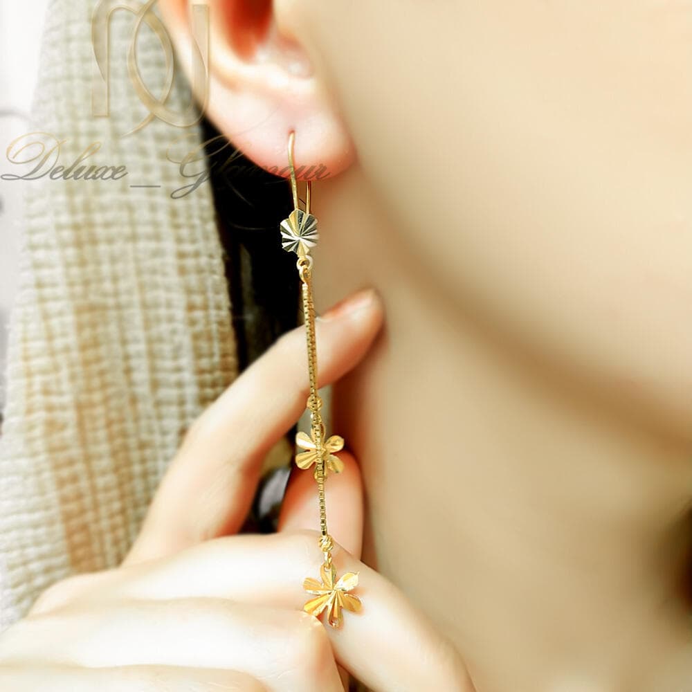 گوشواره نقره 925 طرح طلا آویزدار گل شیک er-n333 — تصویر ۳