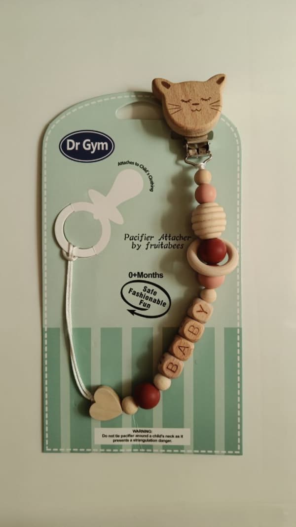 بند پستانک چوبی اورجینال dr.gym طرح گربه