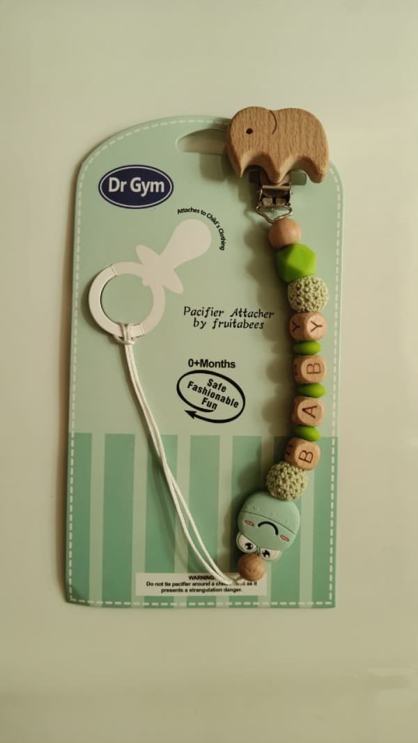بند پستانک چوبی اورجینال dr.gym طرح فیل رنگ سبز