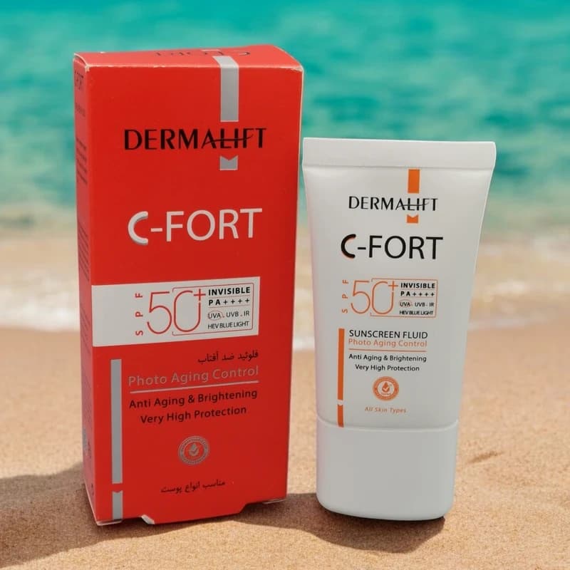 فلوئید ضد آفتاب بی رنگ درمالیفت SPF 50 مدل C-Fort مناسب انواع پوست‌ حجم 40 میلی‌لیتر — تصویر ۵