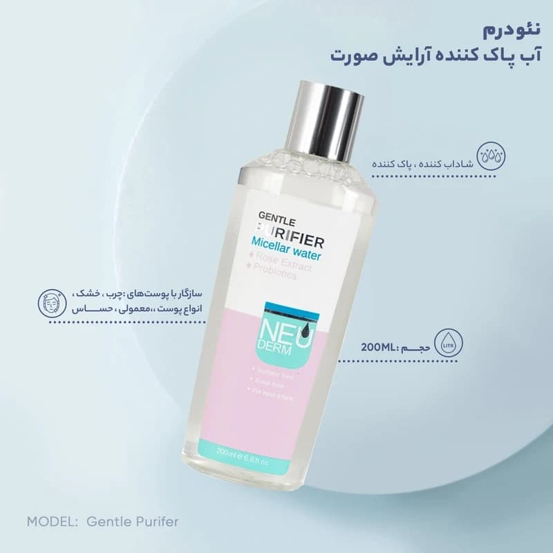 آب پاک کننده آرایش صورت نئودرم مدل Gentle Purifer حجم 200 میلی لیتر — تصویر ۲