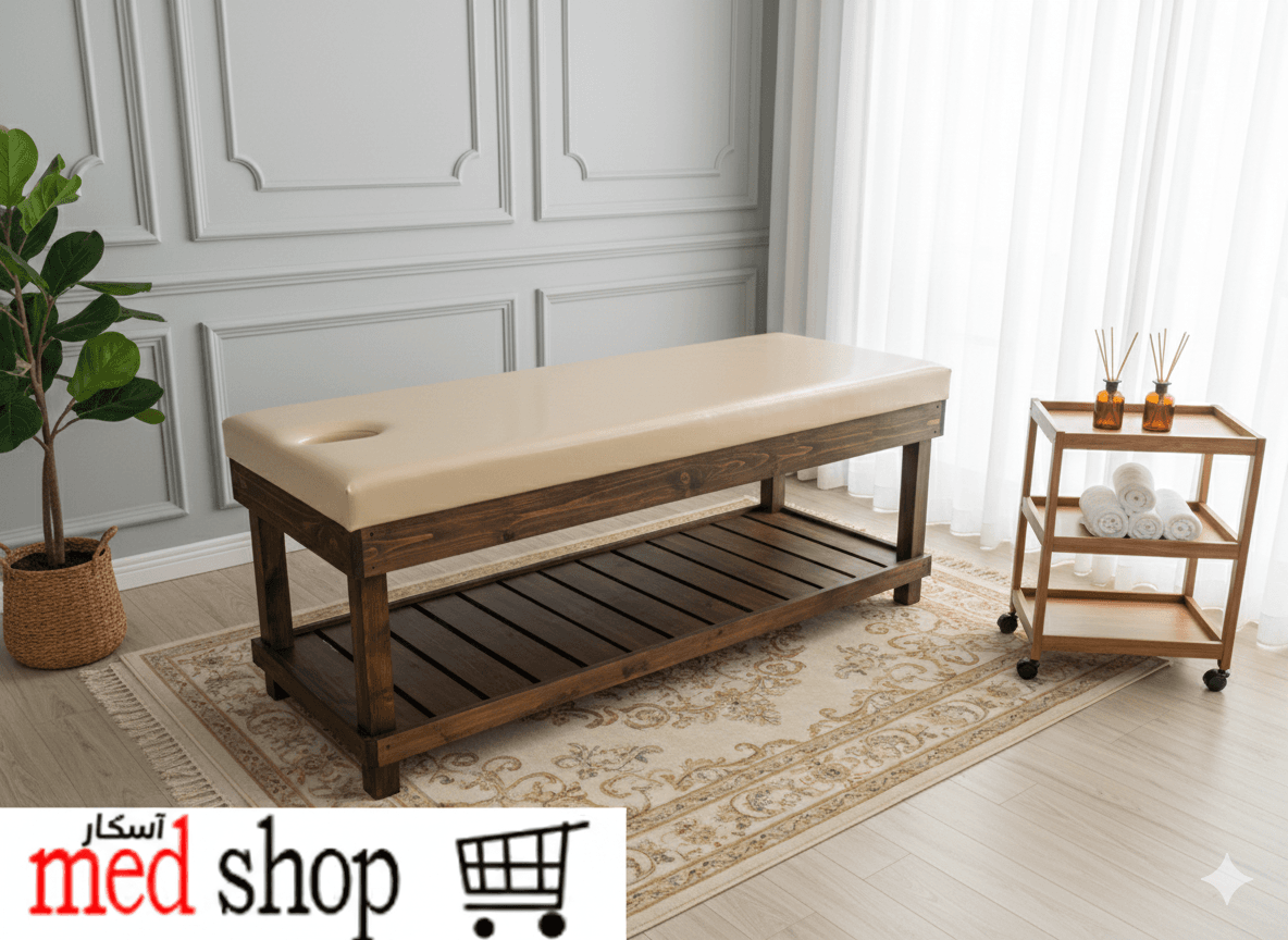 تخت ماساژ ثابت چوبی با تشک دوبل برند مدشاپ مدل 4234 ( ساده )