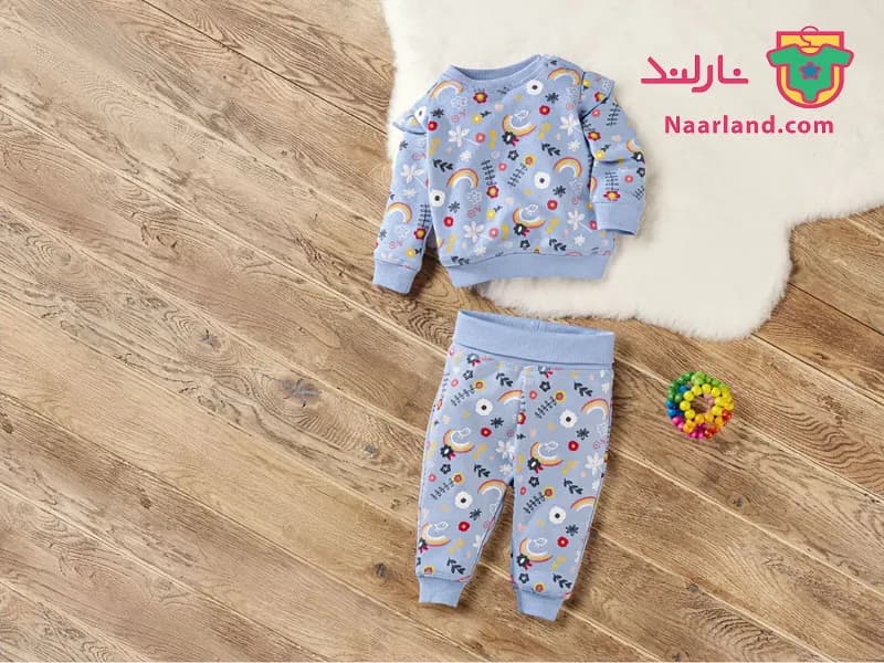 ست بلوز شلوار دخترانه دورس لوپیلو (Lupilu) آبی آسمانی گلدار — تصویر ۴