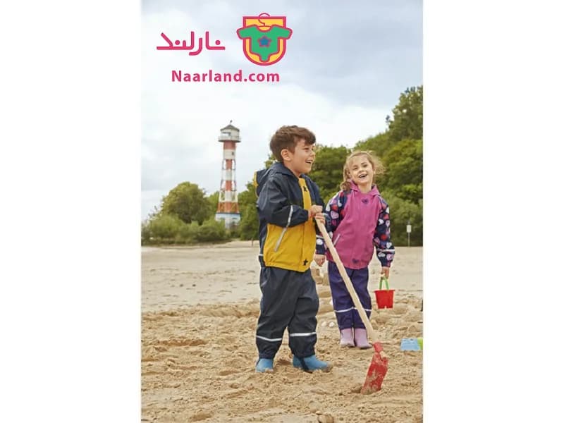 شلوار بارانی پیش بندی بدون پلار آبی کاربنی — تصویر ۲