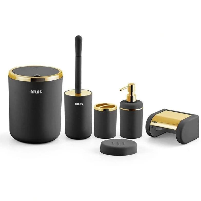 ست سرویس بهداشتی اطلس ATLAS 6 تکه مدل الیت مشکی طلایی کد 394