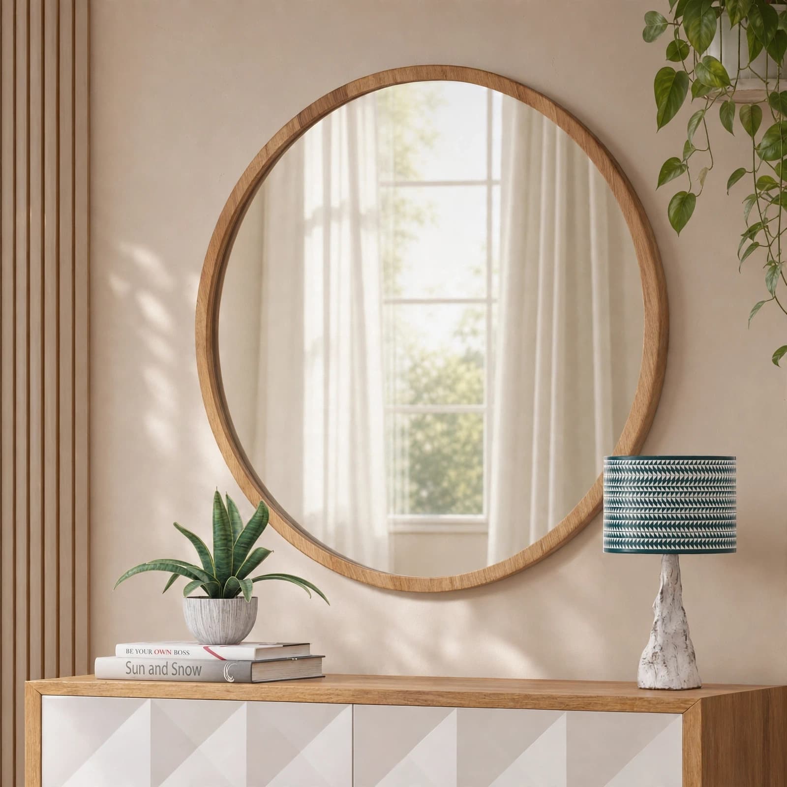 آینه گرد اطلس ATLAS تمام چوب مدل نهال 60×60 cm کد 243 — تصویر ۲