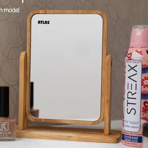 آینه ی رو میزی اطلس ATLAS تمام چوب مدل دلوین متوسط 22×16 cm کد 247