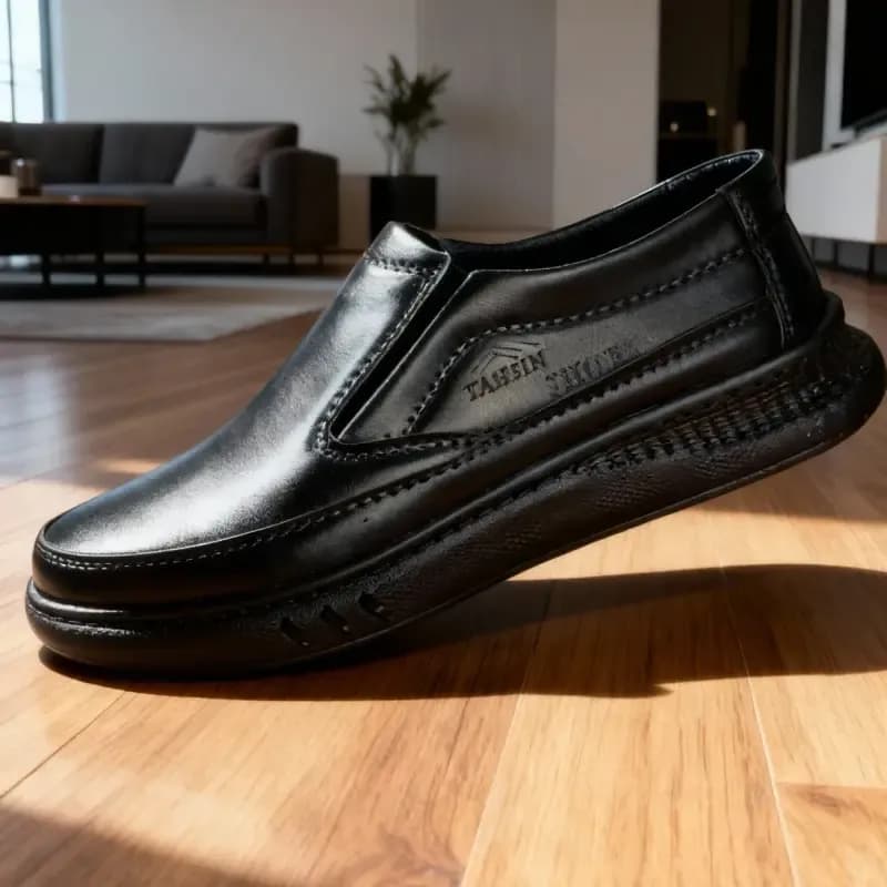 کفش مردانه طبی لژدار مدل تحسین رویه چرم صنعتی دور دوخت کشی — تصویر ۹