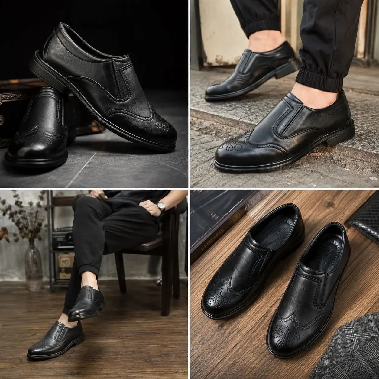 کفش مردانه رسمی مجلسی هشترک کشی چرم راحتی روزمره با طراحی کلاسیک — تصویر ۲
