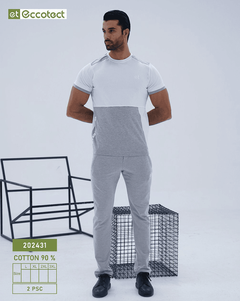 ست تیشرت نخ پنبه و شلوار پنبه گلکسی راحتی مردانه کد N-3027