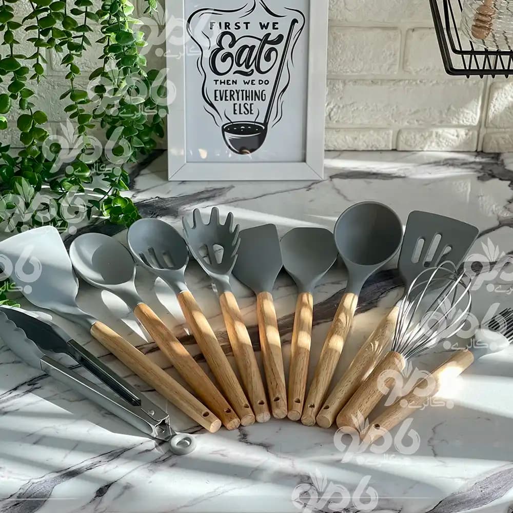 ست کفگیر و ملاقه و چاقو تخته دار آشپزخانه سیلیکونی — تصویر ۲