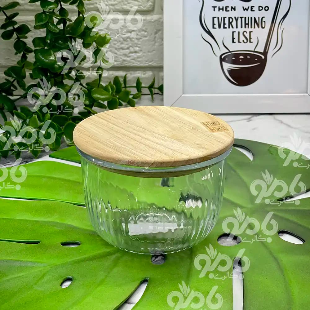 ظرف نگهدارنده شیشه ای گرد درب چوبی لیمون — تصویر ۷