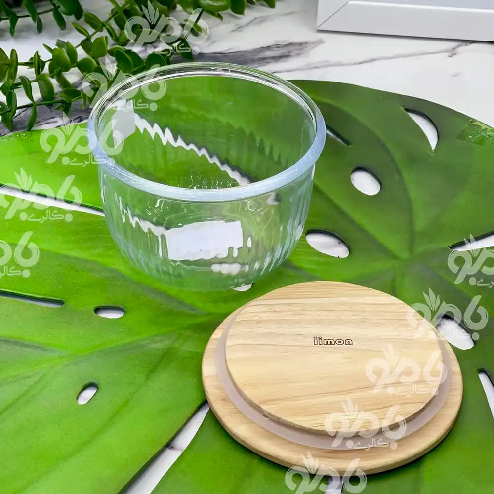 ظرف نگهدارنده شیشه ای گرد درب چوبی لیمون — تصویر ۶