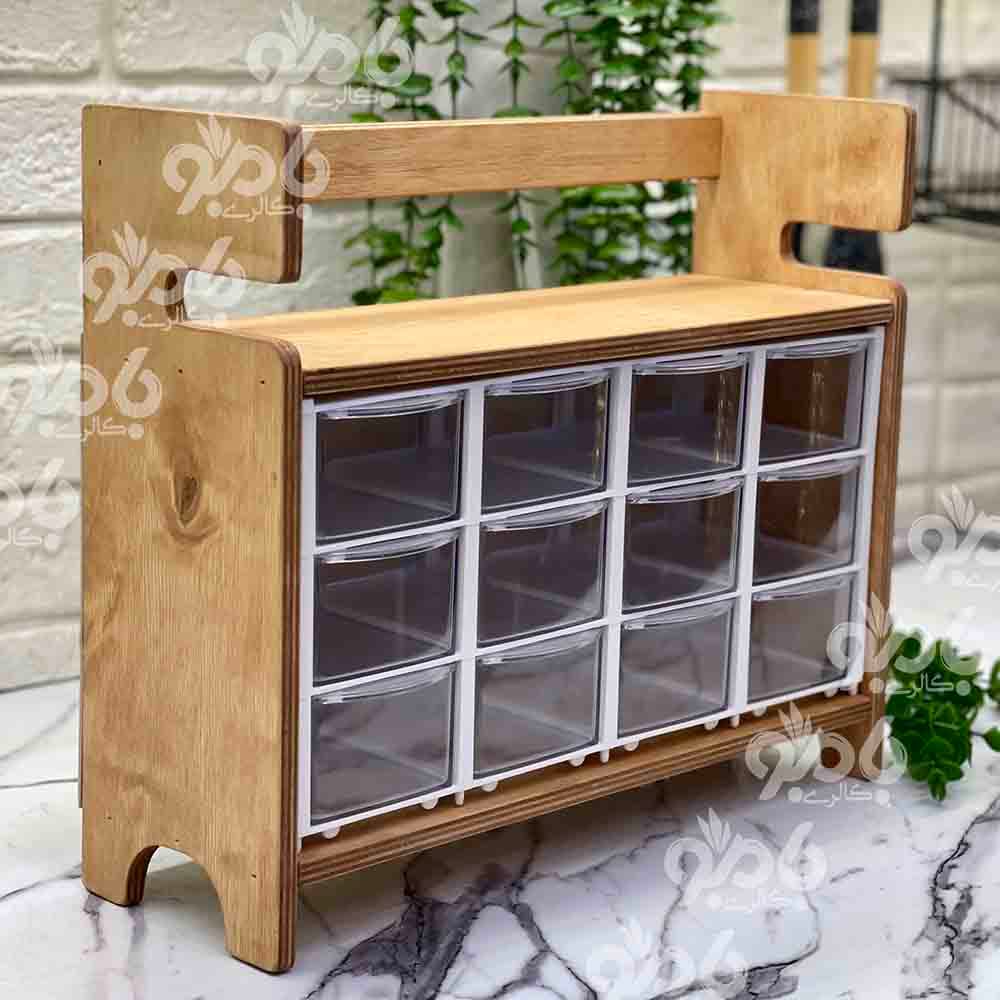 باکس ادویه چوبی پلای وود طبقه دار 12خانه — تصویر ۲