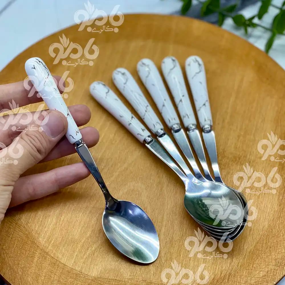 قاشق مربا خوری سرامیکی ماربل سفید سیلور