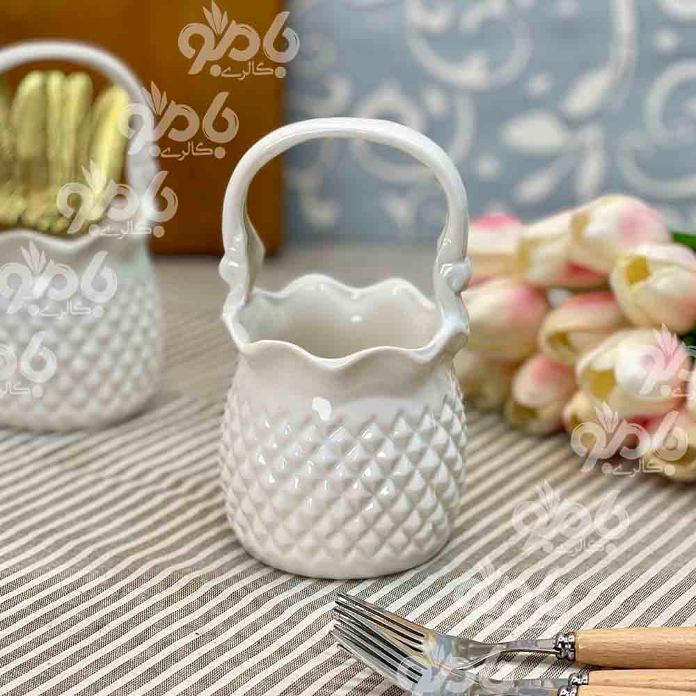جاقاشقی سرامیکی سبدی سفید لب چین — تصویر ۲