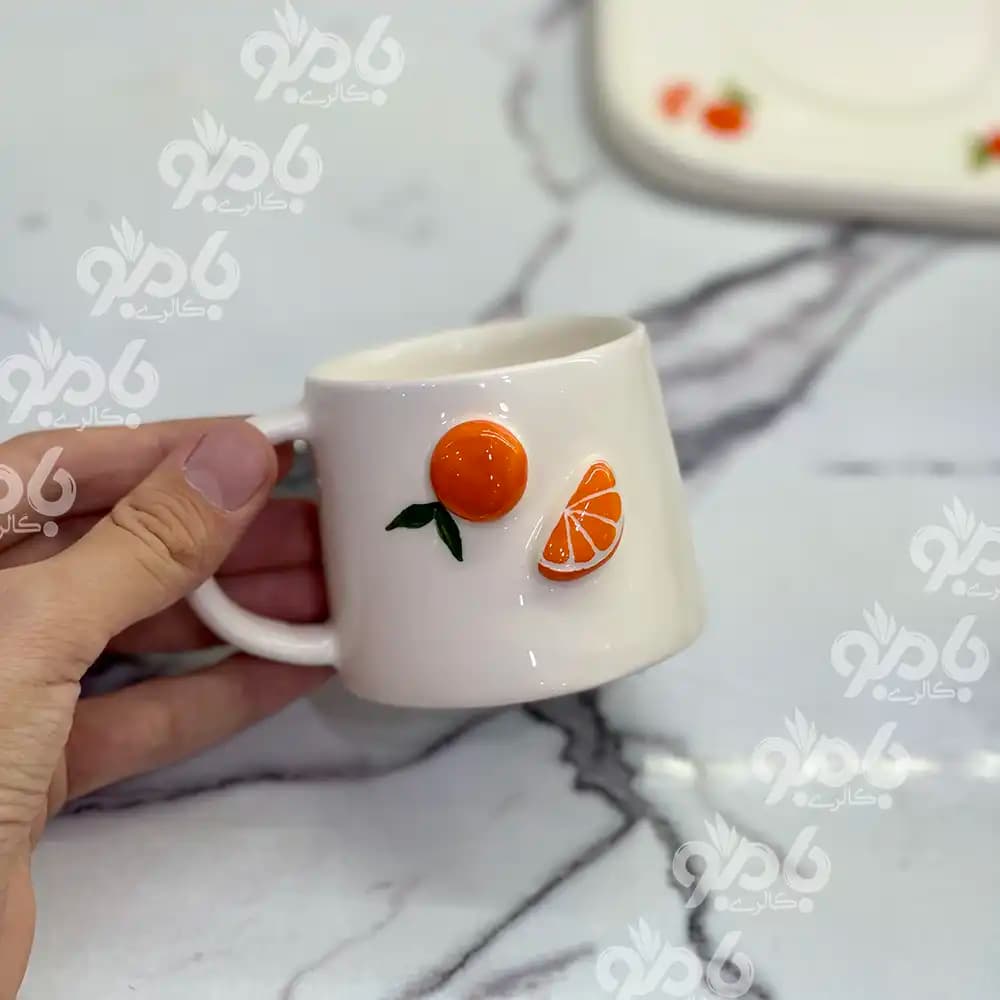 فنجان قهوه خوری سرامیکی طرح پرتقال برجسته