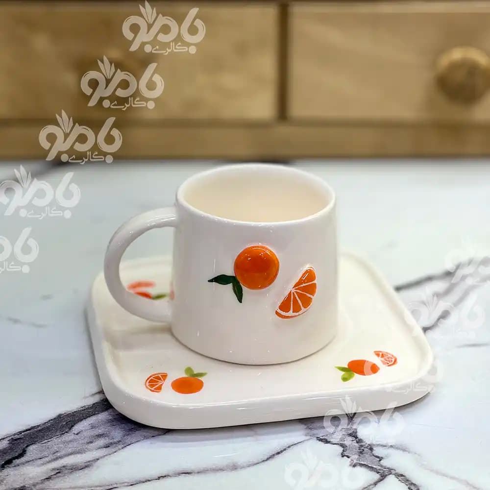 فنجان قهوه خوری سرامیکی طرح پرتقال برجسته — تصویر ۲