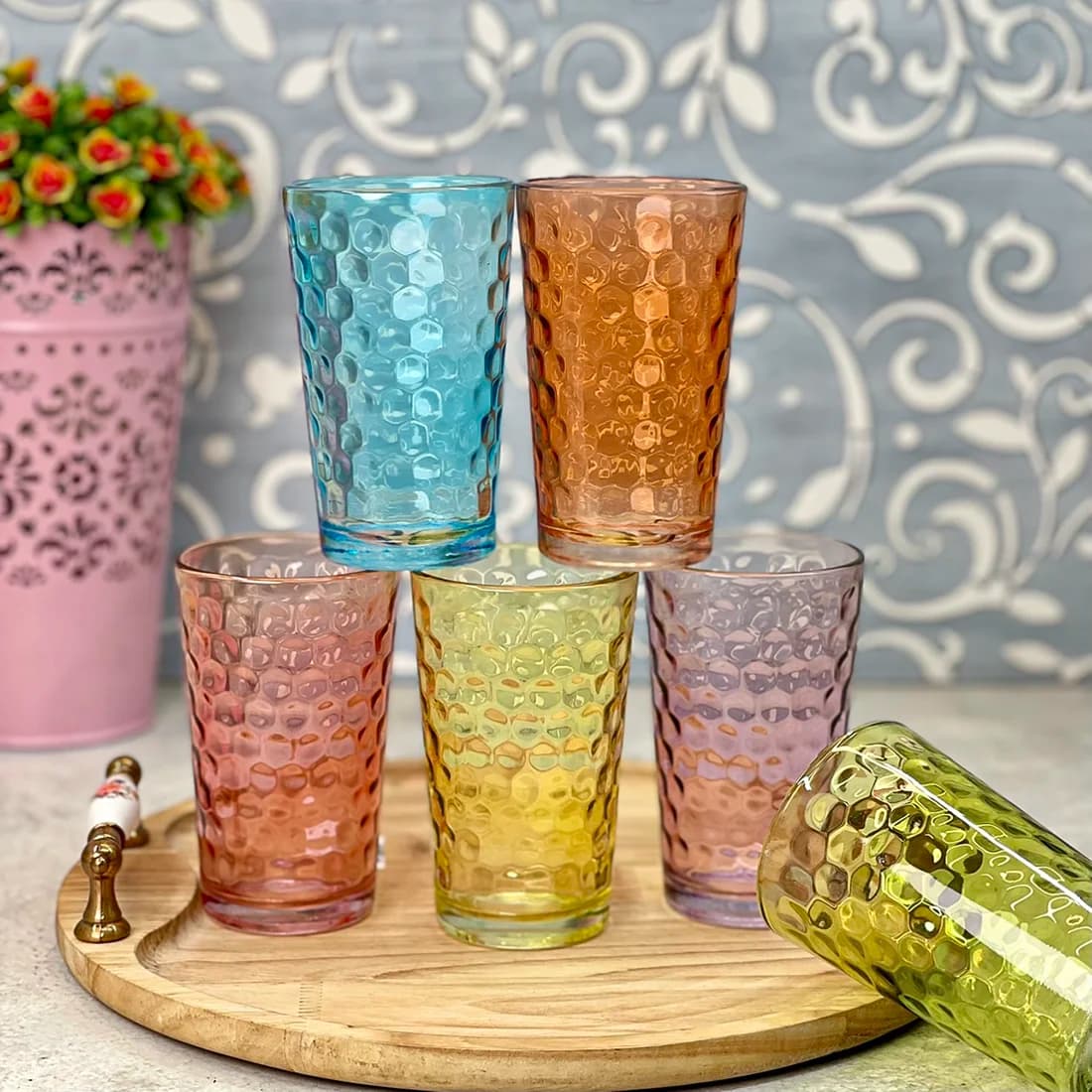 لیوان شیشه ای کندو رنگی کلاسیک 6عددی — تصویر ۲
