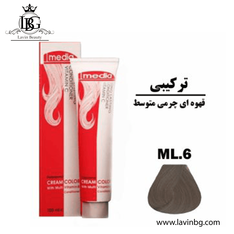رنگ مو مدیا سری ترکیبی شماره ML/6 رنگ قهوه ای چرمی متوسط حجم 100 میل – Media