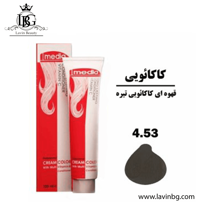رنگ مو مدیا سری کاکائویی شماره 4/53 رنگ قهوه ای کاکائویی تیره حجم 100 میل – Media