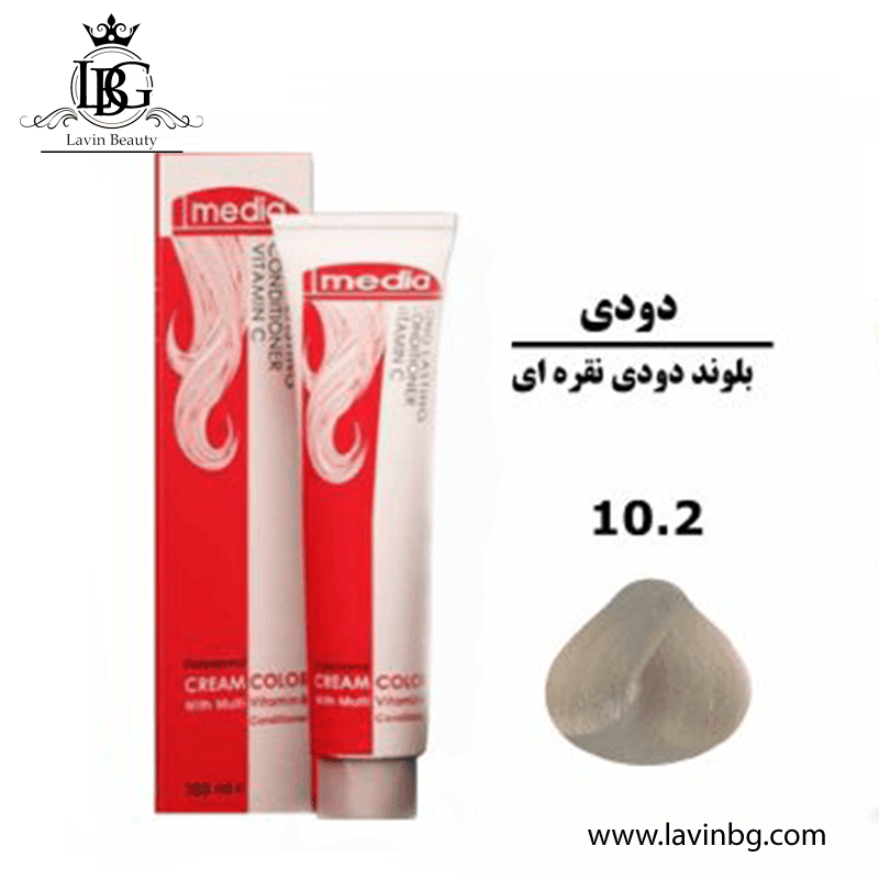 رنگ مو مدیا سری دودی شماره 10/2 رنگ بلوند دودی نقره ای حجم 100 میل – Media