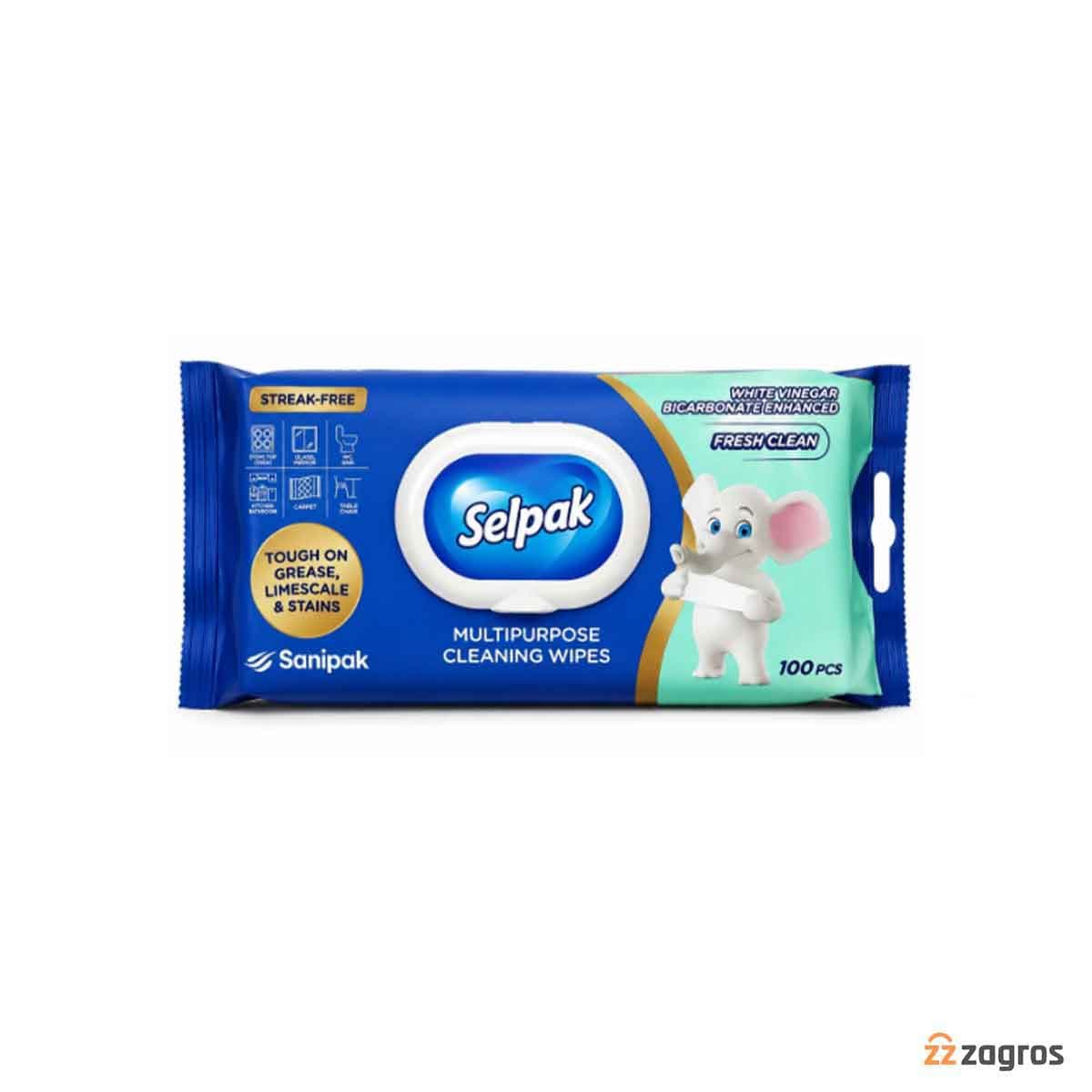 دستمال مرطوب چندمنظوره 100 عددي 1.5 کیلویی سلپاك selpak — تصویر ۲
