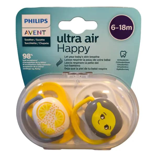 پستانک فيليپس اونت مدل Ultra Air Happy سايز 6-18 متر زرد