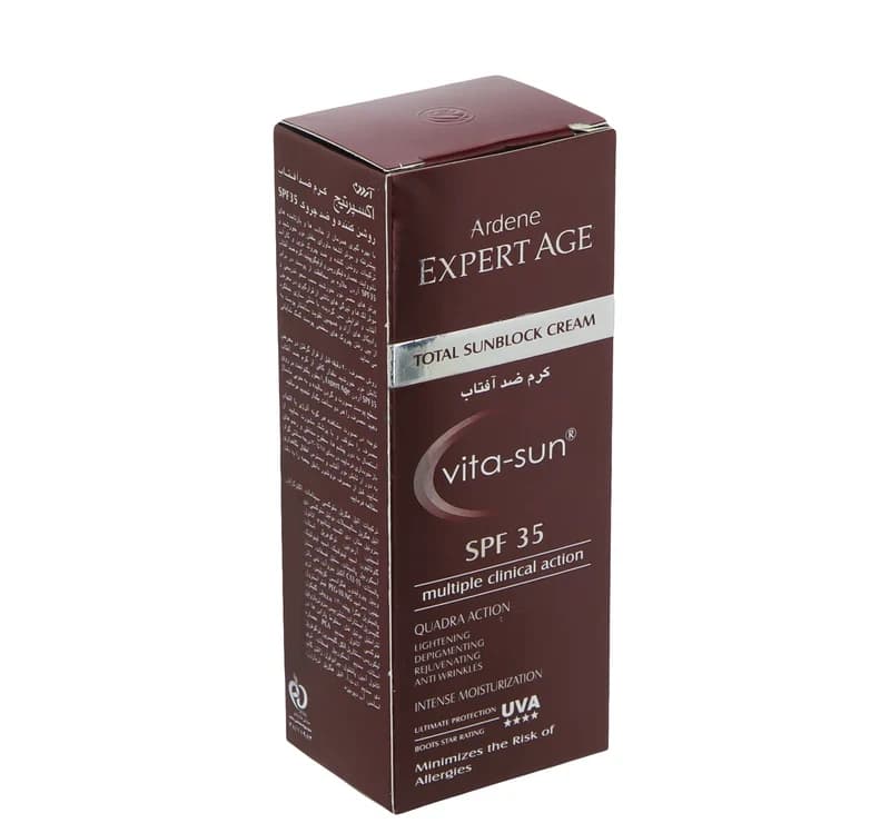 کرم ضد آفتاب بدون رنگ آردن اکسپرت ایج SPF35 مدل Vita-Sun محافظ UVA ،UVB، ضد چروک، روشن‌کننده، ضد لک، مناسب پوست معمولی حجم 45 میلی‌لیتر — تصویر ۳